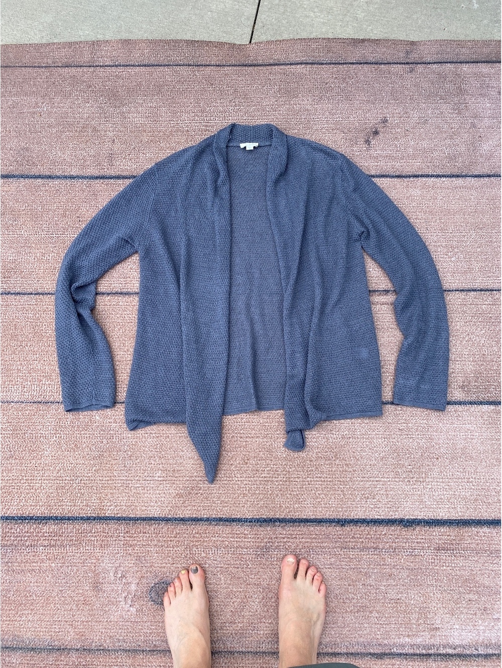 J Jill linen blend loose weave open waterfall cardigan travel capsule minimalist